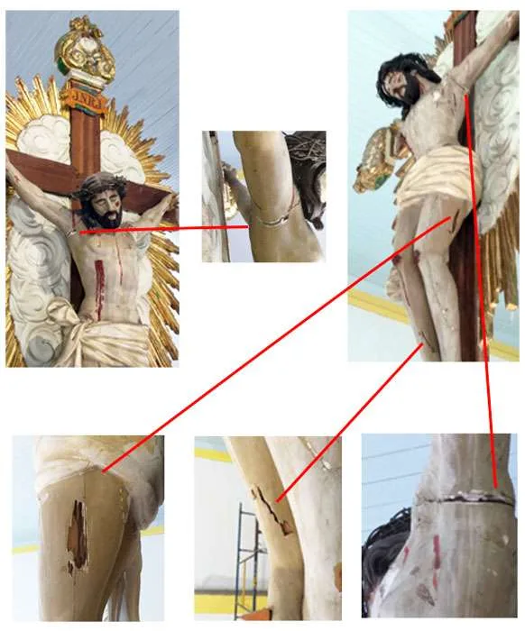 restauração-de-arte-sacra-2 Detalhe da policromia danificada na escultura de Cristo