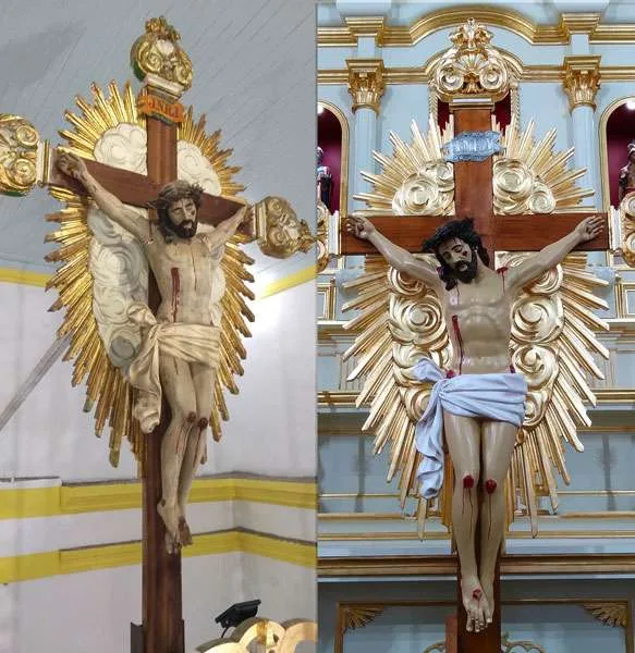 restauro de arte sacra Cristo restaurado de volta à Igreja Matriz de Ubatuba